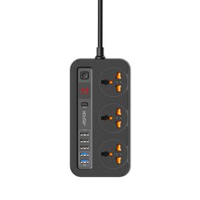 Мережевий фільтр-подовжувач Aspor A503 Auto Max (5USB/3.4A/2м) — чорний