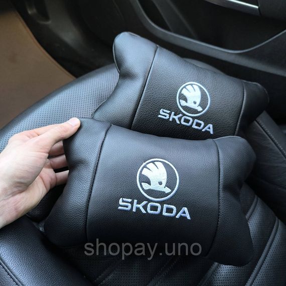 Автомобільні подушки 2 шт на підголівник Skoda / Шкода, з натуральної шкіри, стильний аксесуар для вашого авто | Зображення 7