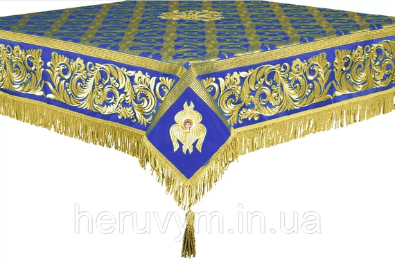 Вишивана скатертина на престол "Великі завитки" комбінована | Зображення 5
