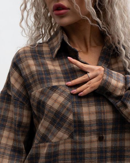 Женская фланелевая рубашка в клетку на пуговицах свободная, MN0003  цвет коричневый, размер 2XL/3XL | Зображення 3
