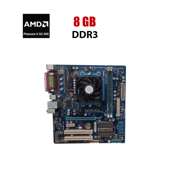 Комплект: Материнская плата Gigabyte GA-M68MT-D3 / Phenom II X2 545 (2 ядра по 3.0 GHz) / 8 GB DDR3 / Intel HD Graphics 2500 / AM3 / Кулер б/у