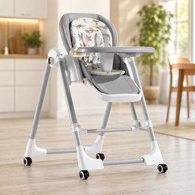 Стільчик для годування BabyChair з регульованою спинкою та столиком, шезлонг, колеса, складаний X-715 / Стільчик-шезлонг для годування / Дитяче крісло з регульованою спинкою та столиком