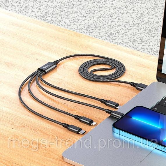 Кабель Hoco Combo 4-in-1 2lightning + Type-C + Micro USB Super charging cable X76 |1M, 2A| | Зображення 4