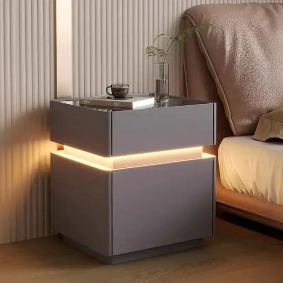 Смарт-Тумба из экокожи  Серая XXF02 с LED подстветкой, сейфом, беспроводная зарядка, Bluetooth-аудио 40х40х51 | Зображення 2