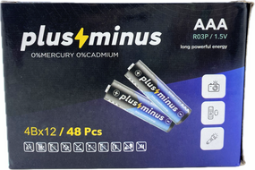 Батарейки пальчикові міні AAA R03 UM сольові, упаковка набір 48 штук plus minus zinc carbon