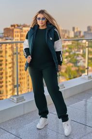 Теплий жіночий костюм-трійка Sofia (Жилет + Світшот + Штани) на флісі VL-1652. Смарагдовий, 62-64