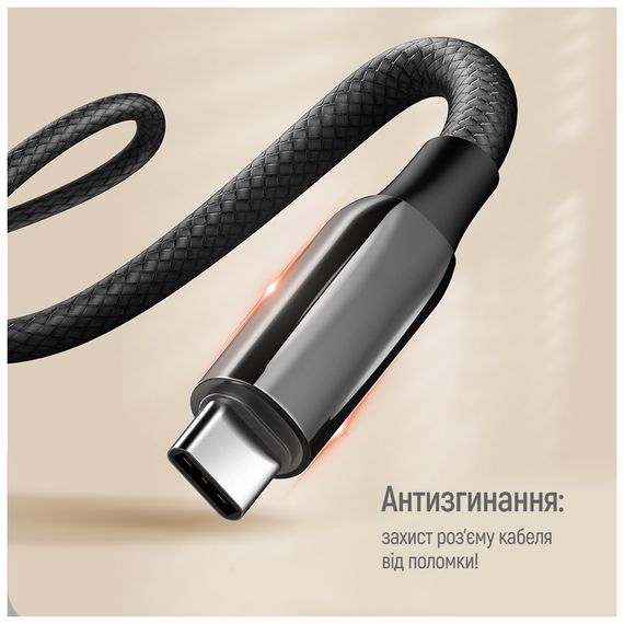 Дата кабель USB-C to USB-C 2.0m (PVC+Aluminum Alloy) (PD Fast Charging 240W) 5А black ColorWay (CW-CBPDCC070-BK) | Зображення 9