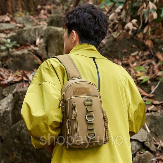 Тактична сумка через плече слінг Cordura 1000D MOLLE 5 кишень з кишенею під планшет 30×18×10 см койот | Зображення 1