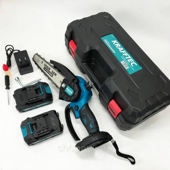 Акумуляторна ланцюгова міні пила 20 см у кейсі Krafftec (36V 4 Ач) + 2 акумулятори та індикатором заряду | Зображення 6