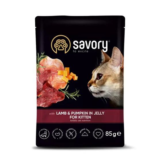 Вологий корм павук Savory для кошенят, ягня та гарбуз у желе 85г