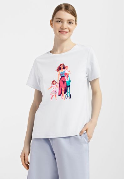 Футболка жіноча біла з принтом "Мама з дітьми", 2XL