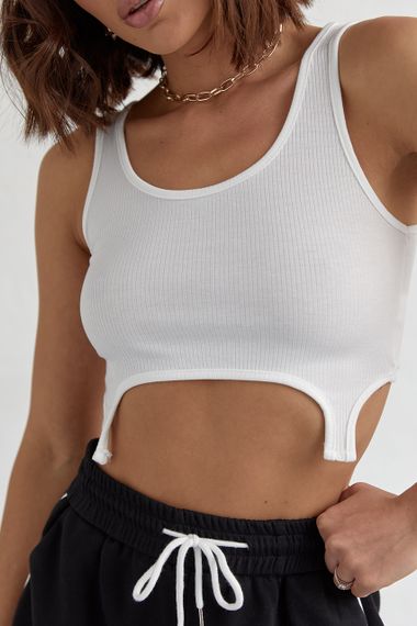 Женский топ в рубчик с оригинальным низом - белый цвет, S (есть размеры) | Зображення 3