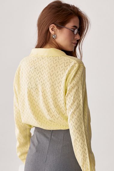 Кофта-поло з ажурної в'язки - лимонний цвет, ONE SIZE (є розміри) | Зображення 1