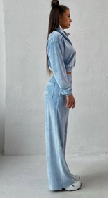 Женский велоровый спортивный костюм двойка с укороченной кофтой BF862 цвет голубой, размер 42/44