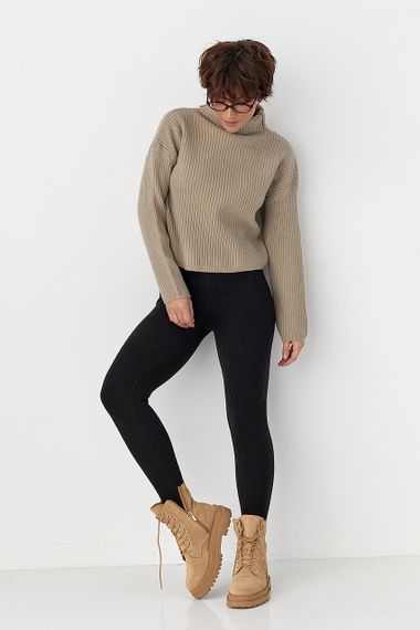 Утеплені лосини в рубчик зі штрипками - темно-коричневий цвет, ONE SIZE (є розміри) | Зображення 2