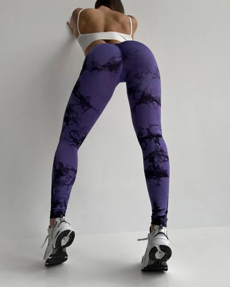 Леггинсы женские спортивные с пуш-ап Tie Dye 18913 S фиолетовый мрамор | Зображення 2