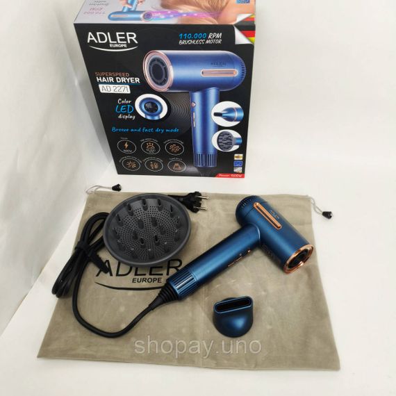 Фен профессиональный домашний для волос Adler AD 2271 1500Вт, Современный фен для волос MB-80 | Зображення 2
