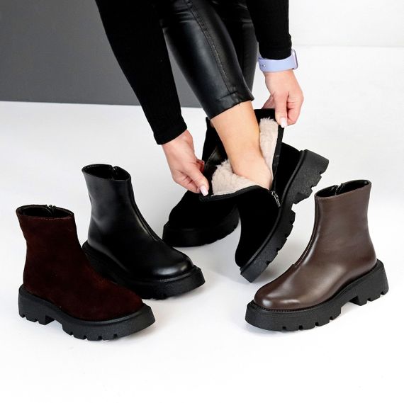 Шикарні зимові чорні лаконічні черевики натуральна шкіра | Зображення 9