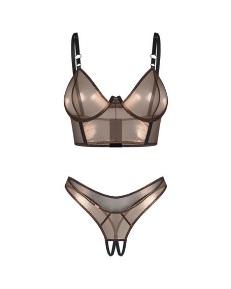 Комплект Obsessive Soranna top & crotchless thong S/M, Бронзовый, S/M | Зображення 3