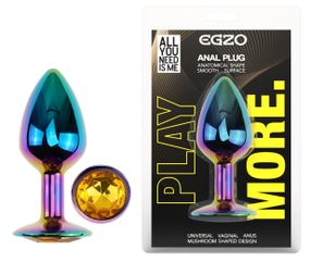 Анальна пробка з кристалом EGZO - Multicolor Round Plug Yellow size S Sex Aura