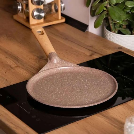 Алюмінієва млинцева сковорода з мармуровим антипригарним покриттям Ø 28 см, товсте дно MGC кавового кольору HP-4-430CO | Зображення 1