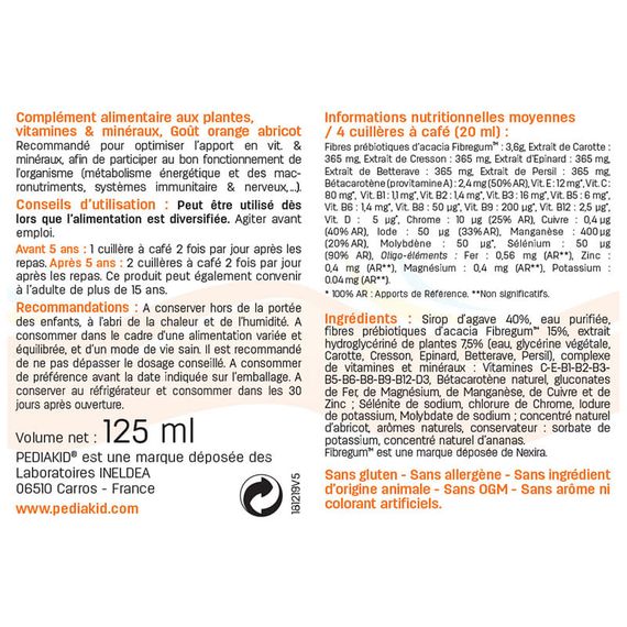 Суміш екстрактів Pediakid 22 Vitamins and minerals 250 ml /50 servings/ Orange Apricot | Зображення 1