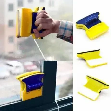 Магнітна щітка для миття вікон із двох сторін Magnetic Double side Cleaner 40мм зі страхувальним шнуром жовто-синя | Зображення 5