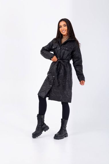 Женская демисезонная куртка-пальто стеганая NB23026 цвет черный, размер 46/48 | Зображення 1