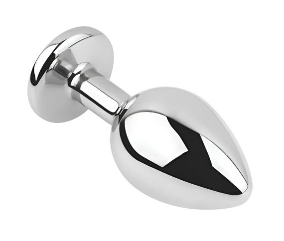 Анальна пробка EGZO Silver Round Plug S з медичної сталі з фіолетовим кристалом Sex Aura | Зображення 1