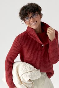 Тепла кофта в рубчик із блискавкою на комірі - темно-червоний цвет, ONE SIZE (є розміри)