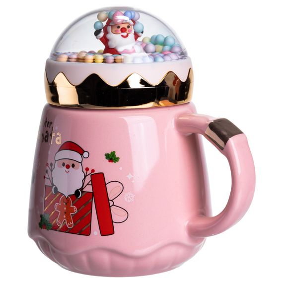 Чашка фарфоровая с крышкой Christmas 400 (мл) Розовый Yiwu FM-CS-41C | Зображення 2