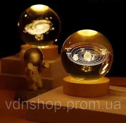 Світлодіодна кришталева куля, декоративна універсальна 3D нічниця, кришталева куля "Сонячна система" | Зображення 6