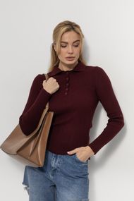Базовий лонгслів поло в рубчик - бордо цвет, ONE SIZE (є розміри)