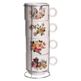 Набор чашек для чая и кофе на металлической подставке Flower 4 (шт) по 300 (мл) подарочный набор фарфоровых чашек FM-7