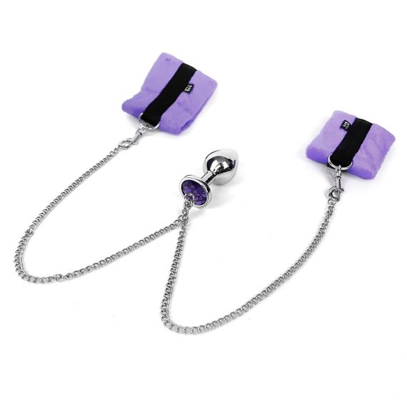 Наручники з металевою анальною пробкою Art of Sex Handcuffs with Metal Anal Plug size M Purple Sex Aura | Зображення 2