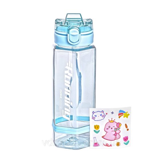 Пляшка для води 760 мл з трубочкою та наліпками блакитна HP-14-48LBL