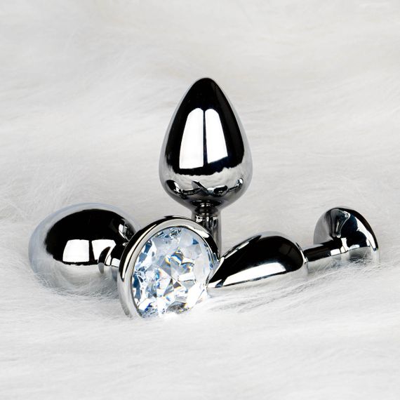 Металева анальна пробка Round Gem, розмір S колір: сріблястий/білий Ouch! (Нідерланди) sexstyle | Зображення 6
