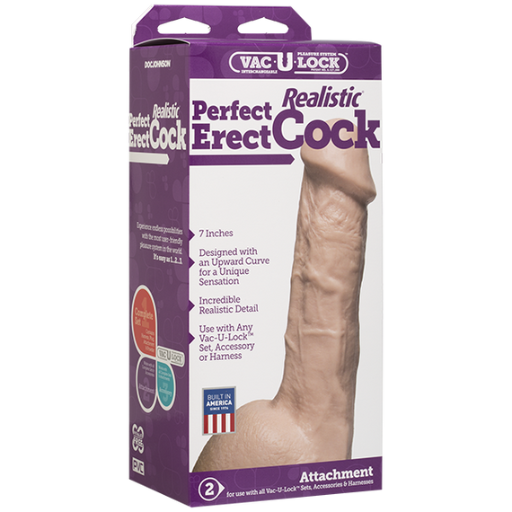 Фалоімітатор Doc Johnson - 7 Inch Perfect Erect Cock, велика головка, Vac-U-Lock | Зображення 1