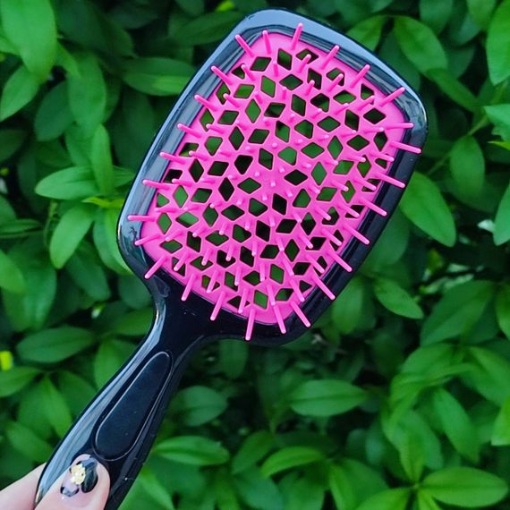 Чорно-рожевий гребінець карбоновий Super Brush Hollow Comb