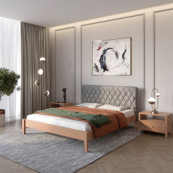 Односпальне дерев'яне ліжко Mebigrand Венеція ДК Коричневий (RAL8025)/Аляска 93 (Сірий) 80х190 см (MBG-5491)