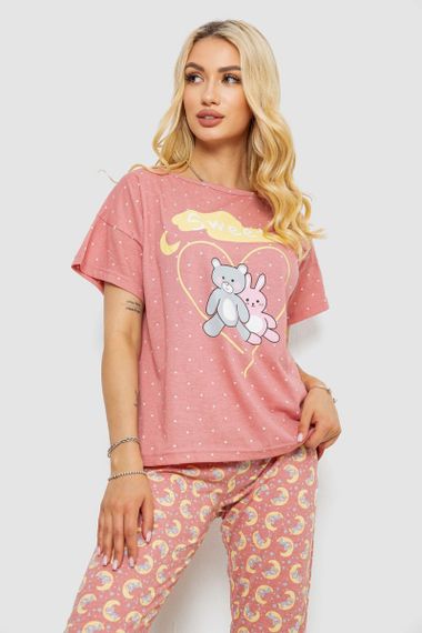 Пижама женская с принтом, цвет пудровый, 243R15492 | Зображення 1