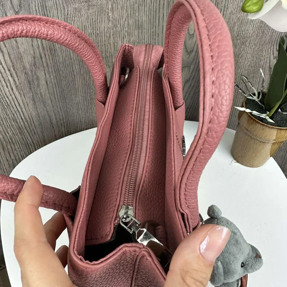Сумка жіноча через плече стильна рожева з ведмедиком (1292Р) | Зображення 7