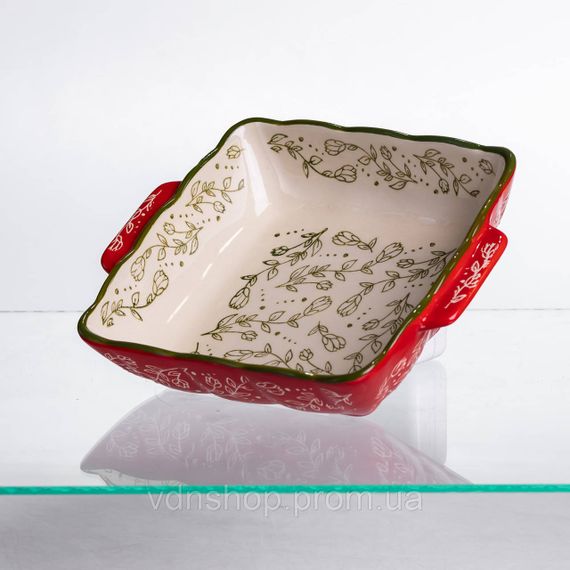 Форма для запікання Vintage 20×16.5×4 (см) квадратна з ручками Червона HM04-13 | Зображення 2