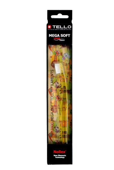 Дитяча зубна щітка Tello Kids 10400 Mega Soft Black (від 0 до 5 років), жовта