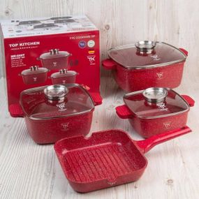 Набор квадратных кастрюль с антипригарным покрытием + сковорода Тор Kitchen TK000103 Красный