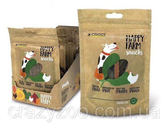 Ласощі для собак Croci Happy Farm курка зі шпинатом 80 г С1130028