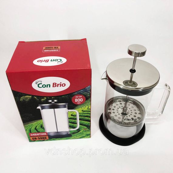 Стильный стеклянный заварочный чайник Con Brio CB-5980 800 мл, Френч-пресс из качественого материала TO-91 | Зображення 1