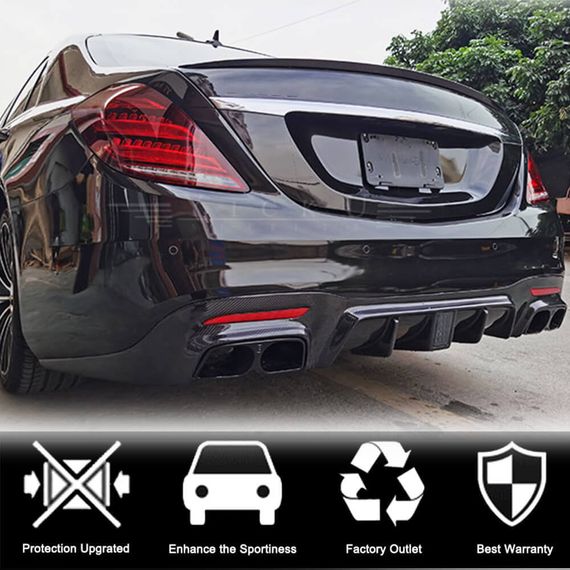 Дифузор заднього бампера з насадками (для S63/S65 AMG 2018-2021, Карбон) для Mercedes S-сlass W222 рр | Зображення 1