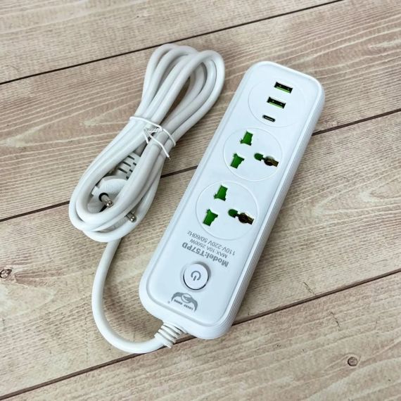 Мережевий фільтр живлення 2 м, 2 розетки + 2хUSB + 1хType-C, 2500Вт, WL-4/ Подовжувач з вимикачем | Зображення 3