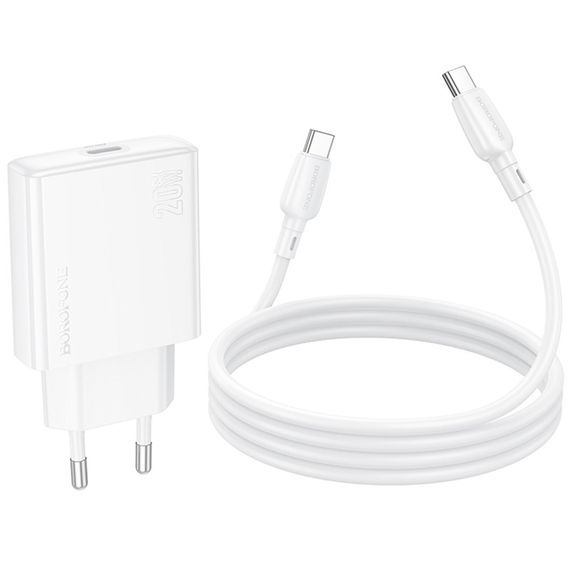 МЗП Borofone BN23 Wish PD20W (1USB-C) + кабель Type-C to Type-C White | Зображення 5